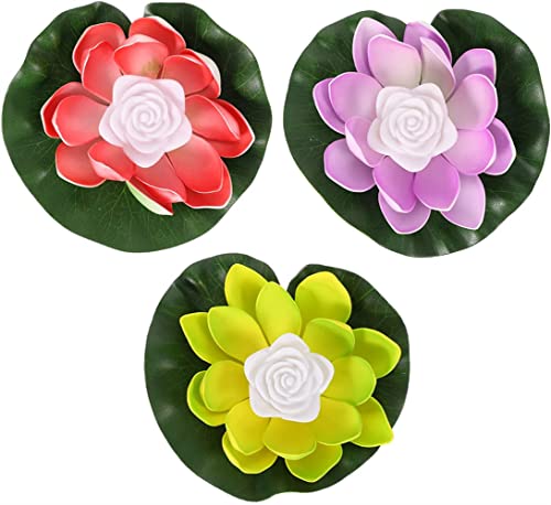 Solarleuchte 18cm LED Lotus Laterne Wasserlaterne Schwimmlaterne Solarlampen für außen Wasserdichte Garten Pool Licht Teichlicht Künstliche Seerose Licht für Garten Schwimmbad Brunnen Aquarien (3PCB) von Youning