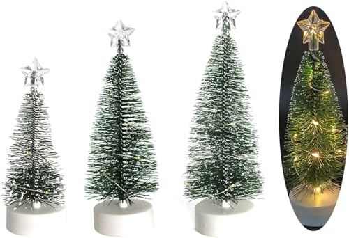 Weihnachtsbaum Klein mit Beleuchtung 3PCS Tisch Mini Weihnachtsbaum Geschmückt mit LED Lichterkette Tabletop Kleiner Weihnachtsbaum Mini Tannenbaum Künstlich Klein Weihnachtsdeko (Warmes Licht, Mix) von Youning