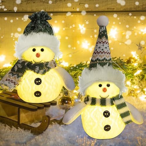 Weihnachtsdeko Weihnachten Schneemann Figur mit LED Licht Leuchtende Weihnachtsfiguren Klein Christmas Decorations Tischdeko Weihnachten Deko Beleuchtet Figuren für Innen Kamin Büro Zimmer (2PCS/B) von Youning