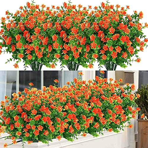 Youning 10 Bündel Kunstblumen für Außen Plastik Blumenstrauß Künstlich UV-Beständige Künstliche Blumen Wetterfest im Freien Künstliche Balkonpflanzen Wie Echt für Zuhause Garten Outdoor (Orange) von Youning