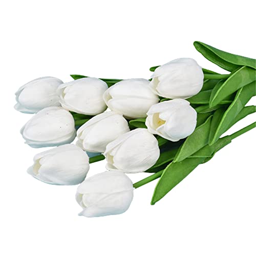Youning 20 Stück Künstliche Blumen PU Tulpen Künstlich Kunstblume Blumensträuße Gefälschte Tulpe für Home Hotel Room Hochzeitsstrauß Party Blumengesteck (Weiß) von Youning