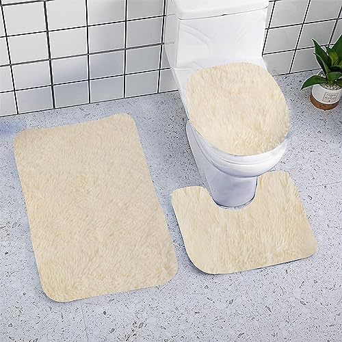 Youning 3 Teiliges Set Badteppich rutschfeste Shaggy Badematte Flauschig Plüsch Contour Badteppich Konturmatte Soft Langflor Toilettensitzbezug WC-Deckelabdeckung (Beige) von Youning