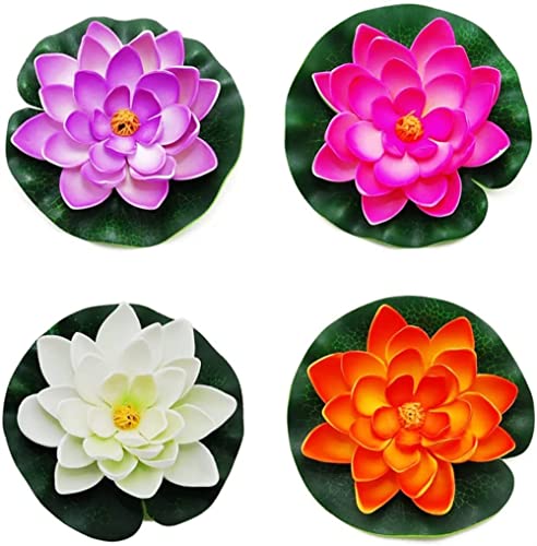 Youning 4 Stück Schwimmende Blumen Künstliche Seerosen Lotus Wasserlilie Pflanzen 10cm Artificial Lotus Wasserlilie Schwimmend Seerose Lotusblüte für Aquarium Terrasse Garten Pool Teich (4PCS) von Youning