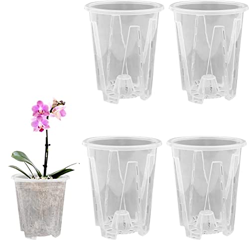 Youning 5 Stück Klare Orchideentöpfe Transparente Kunststoff Orchideen Pflanztöpfe Orchideentopf Orchideen Blumentöpfe mit Drainageloch Atmungsaktiver Geschlitzter Orchidee Blumentopf Übertopf (16cm) von Youning