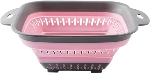 Youning Faltbarer Seiher Sieb Klappbar Silikonfilterkörbe Abtropfsieb Nudelsieb mit Griff Küchensieb Abwaschschüssel von Nudeln, Obst, Gemüse Spülbecken Abflusskorb,Waschbecken Sieb (Rosa) von Youning