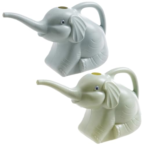 Youning Gießkanne Blumengießkanne 2 Liter Elefant Design Kleine Gartengießkanne aus Kunststoff Neuheit Tier Gießkessel für Innen und Außen, Haus, Garten Gartengeräte für Kinder (2PCS Blau+Grün) von Youning