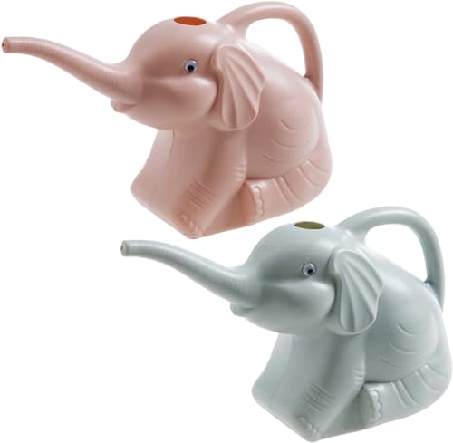 Youning Gießkanne Blumengießkanne 2 Liter Elefant Design Kleine Gartengießkanne aus Kunststoff Neuheit Tier Gießkessel für Innen und Außen, Haus, Garten Gartengeräte für Kinder (2PCS Blau+Rosa) von Youning