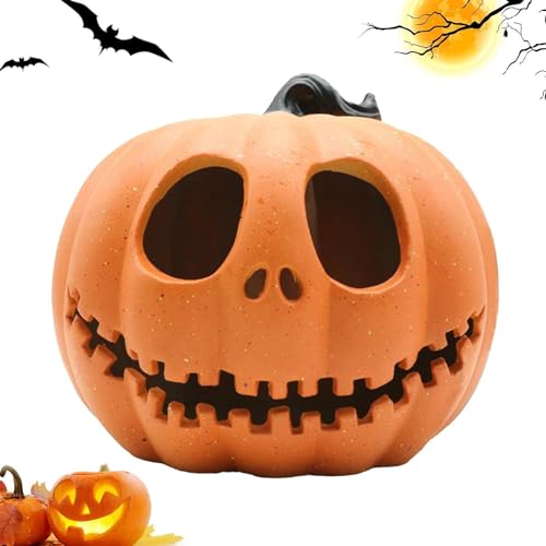 Youning Halloween Deko Kürbis Led Lantern Ausgehöhlte Kürbislaterne Kürbis Windlicht Leuchtende Laternenkürbisse zum Dekorieren im Freien Vintage Halloween Pumpkin Dekorationen (B) von Youning
