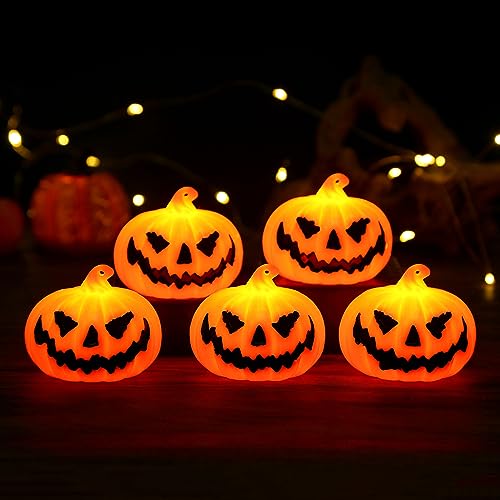 Youning Halloween LED Kürbis Laterne mit Batterie Mini Kürbis Deko Figuren mit LED Lichter Halloween Deko Kürbis Lichter Deko Figuren für Tischdeko, Halloween Party, Garten Rasen Haus (5PCS) von Youning