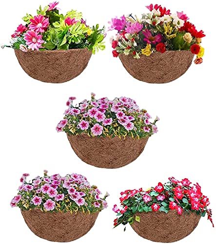Youning Kokoseinlage für Blumenampel 5 Stück Kokosfasern für Pflanzen Runde Natürliche Kokosmatte Kokosfaser Liner Pflanzkorb Kokos Ersatzeinlage für Hängekorb Garten Blumen Gemüse (10zoll/25cm) von Youning
