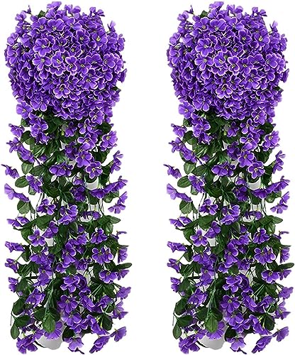 Youning Künstlich Hängende Blumen Kunstblumen Violette Blumen Wand Glyzinien Künstliche Hängepflanzen Bunte Hängende Plastikblumen für Büro Zuhause Party Hochzeit Haus Dekoration (2PCS Dunkelviolett) von Youning