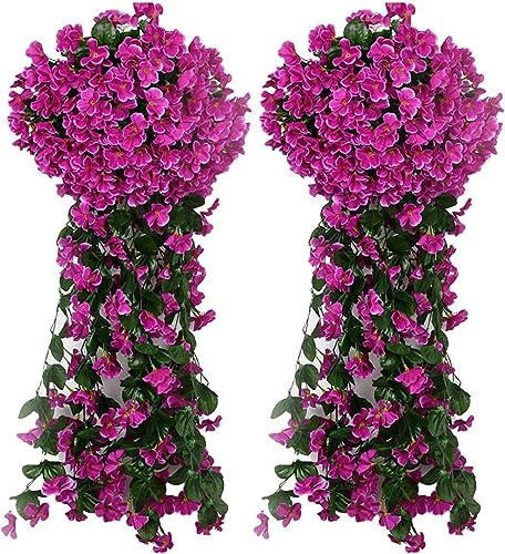 Youning Künstlich Hängende Blumen Kunstblumen Violette Blumen Wand Glyzinien Künstliche Hängepflanzen Bunte Hängende Plastikblumen für Büro Zuhause Party Hochzeit Haus Dekoration (2PCS Violett) von Youning