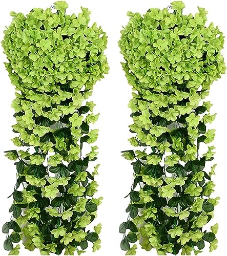 Youning Künstlich Hängende Blumen Kunstblumen Violette Blumen Wand Glyzinien Künstliche Hängepflanzen Bunte Hängende Plastikblumen für Büro Zuhause Party Hochzeit Haus Dekoration (2PCS Grün) von Youning