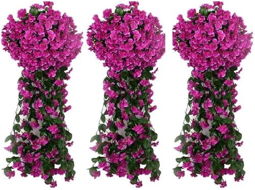 Youning Künstlich Hängende Blumen Kunstblumen Violette Blumen Wand Glyzinien Künstliche Hängepflanzen Bunte Hängende Plastikblumen für Büro Zuhause Party Hochzeit Haus Dekoration (3PCS Violett) von Youning