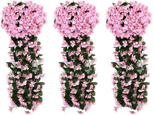 Youning Künstlich Hängende Blumen Kunstblumen Violette Blumen Wand Glyzinien Künstliche Hängepflanzen Bunte Hängende Plastikblumen für Büro Zuhause Party Hochzeit Haus Dekoration (3PCS Rosa) von Youning