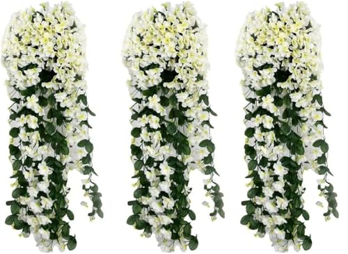 Youning Künstlich Hängende Blumen Kunstblumen Violette Blumen Wand Glyzinien Künstliche Hängepflanzen Bunte Hängende Plastikblumen für Büro Zuhause Party Hochzeit Haus Dekoration (3PCS Weiß) von Youning