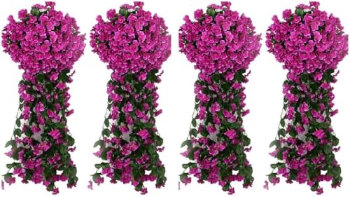 Youning Künstlich Hängende Blumen Kunstblumen Violette Blumen Wand Glyzinien Künstliche Hängepflanzen Bunte Hängende Plastikblumen für Büro Zuhause Party Hochzeit Haus Dekoration (4PCS Violett) von Youning