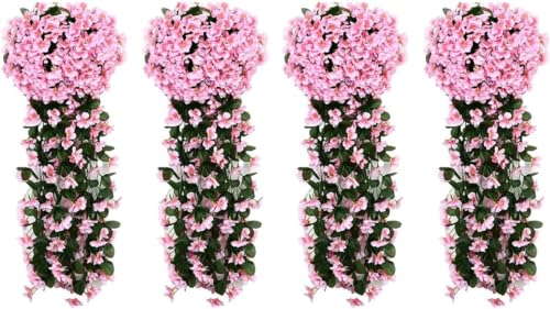 Künstlich Hängende Blumen Kunstblumen Violette Blumen Wand Glyzinien Künstliche Hängepflanzen Bunte Hängende Plastikblumen für Büro Zuhause Party Hochzeit Haus Dekoration (4PCS Rosa) von Youning