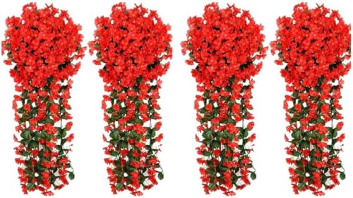 Youning Künstlich Hängende Blumen Kunstblumen Violette Blumen Wand Glyzinien Künstliche Hängepflanzen Bunte Hängende Plastikblumen für Büro Zuhause Party Hochzeit Haus Dekoration (4PCS Rot) von Youning