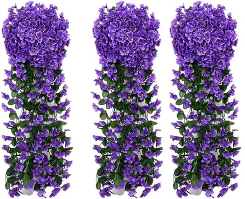 Youning Künstlich Hängende Blumen Kunstblumen Violette Blumen Wand Glyzinien Künstliche Hängepflanzen Bunte Hängende Plastikblumen für Büro Zuhause Party Hochzeit Haus Dekoration (3PCS/Dunkelviolett) von Youning