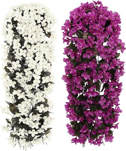 Youning Kunstblumen Künstliche Hängende Blumen Blauregen Efeublumen Künstlicher Hängender Glyzinien Heimdekoration Hängeblumen Hängend Künstlicher Efeu Kunstblumen Veilchen (Weiß+Fuchsia) von Youning