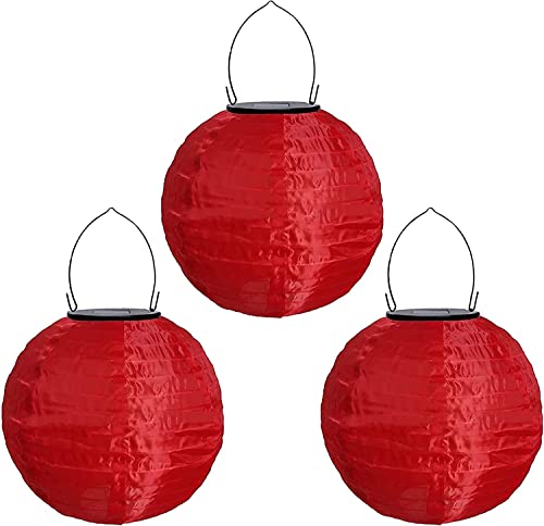 Youning Lampions Außen Wetterfest Solar LED Laterne Wasserdicht Hängende Solar Lampion für Außen 30cm Solarlaterne Outdoor Deko Nylon Papier Laterne Runde Gartenlampions Außenlaternen (3PCS/Rot) von Youning