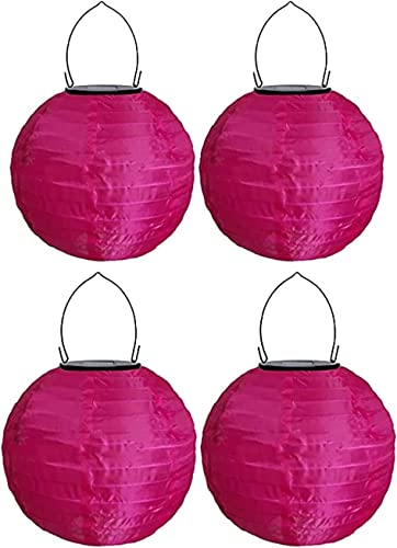 Youning Lampions Außen Wetterfest Solar LED Laterne Wasserdicht Hängende Solar Lampion für Außen 30cm Solarlaterne Outdoor Deko Nylon Papier Laterne Runde Gartenlampions Außenlaternen (4PCS/Pink#) von Youning