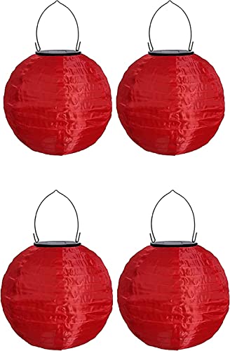 Youning Lampions Außen Wetterfest Solar LED Laterne Wasserdicht Hängende Solar Lampion für Außen 30cm Solarlaterne Outdoor Deko Nylon Papier Laterne Runde Gartenlampions Außenlaternen (4PCS/Rot) von Youning