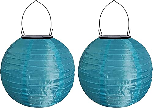 Youning Lampions Außen Wetterfest Solar LED Laterne Wasserdicht Hängende Solar Lampion für Außen 30cm Solarlaterne Outdoor Deko Nylon Papier Laterne Runde Gartenlampions Außenlaternen (2PCS/Blau) von Youning