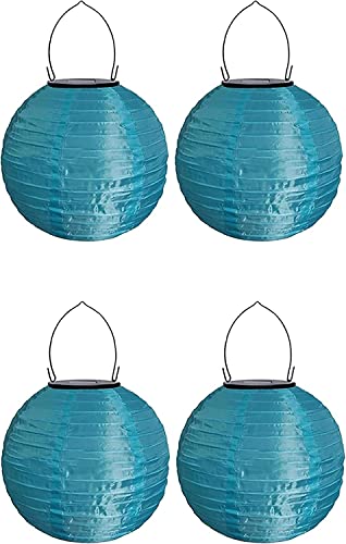 Youning Lampions Außen Wetterfest Solar LED Laterne Wasserdicht Hängende Solar Lampion für Außen 30cm Solarlaterne Outdoor Deko Nylon Papier Laterne Runde Gartenlampions Außenlaternen (4PCS/Blau) von Youning