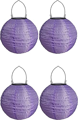 Youning Lampions Außen Wetterfest Solar LED Laterne Wasserdicht Hängende Solar Lampion für Außen 30cm Solarlaterne Outdoor Deko Nylon Papier Laterne Runde Gartenlampions Außenlaternen (4PCS/Lila) von Youning