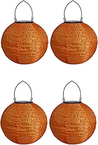 Youning Lampions Außen Wetterfest Solar LED Laterne Wasserdicht Hängende Solar Lampion für Außen 30cm Solarlaterne Outdoor Deko Nylon Papier Laterne Runde Gartenlampions Außenlaternen (4PCS/Orange) von Youning