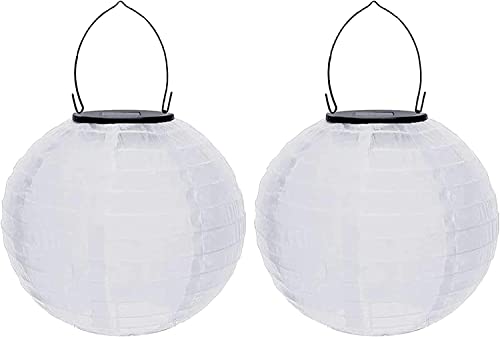 Youning Lampions Außen Wetterfest Solar LED Laterne Wasserdicht Hängende Solar Lampion für Außen 30cm Solarlaterne Outdoor Deko Nylon Papier Laterne Runde Gartenlampions Außenlaternen (2PCS/Weiß) von Youning