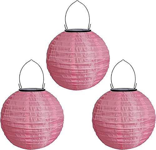 Youning Lampions Außen Wetterfest Solar LED Laterne Wasserdicht Hängende Solar Lampion für Außen 30cm Solarlaterne Outdoor Deko Nylon Papier Laterne Runde Gartenlampions Außenlaternen (3PCS/Rosa) von Youning