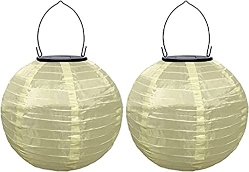 Youning Lampions Außen Wetterfest Solar LED Laterne Wasserdicht Hängende Solar Lampion für Außen 30cm Solarlaterne Outdoor Deko Nylon Papier Laterne Runde Gartenlampions Außenlaternen (2PCS/Beige) von Youning