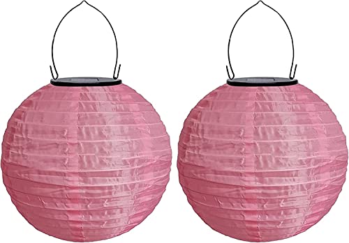 Youning Lampions Außen Wetterfest Solar LED Laterne Wasserdicht Hängende Solar Lampion für Außen 30cm Solarlaterne Outdoor Deko Nylon Papier Laterne Runde Gartenlampions Außenlaternen (2PCS/Rosa) von Youning