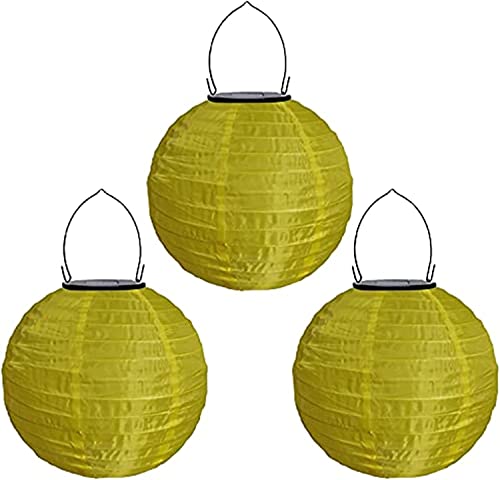 Youning Lampions Außen Wetterfest Solar LED Laterne Wasserdicht Hängende Solar Lampion für Außen 30cm Solarlaterne Outdoor Deko Nylon Papier Laterne Runde Gartenlampions Außenlaternen (3PCS/Gelb) von Youning