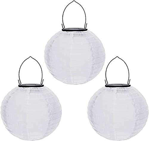 Youning Lampions Außen Wetterfest Solar LED Laterne Wasserdicht Hängende Solar Lampion für Außen 30cm Solarlaterne Outdoor Deko Nylon Papier Laterne Runde Gartenlampions Außenlaternen (3PCS/Weiß) von Youning