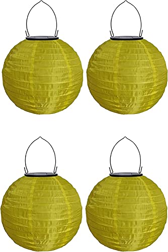 Youning Lampions Außen Wetterfest Solar LED Laterne Wasserdicht Hängende Solar Lampion für Außen 30cm Solarlaterne Outdoor Deko Nylon Papier Laterne Runde Gartenlampions Außenlaternen (4PCS/Gelb) von Youning