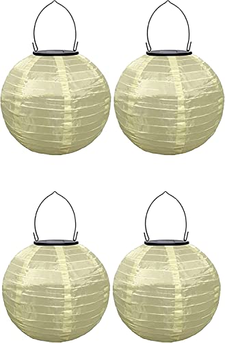 Youning Lampions Außen Wetterfest Solar LED Laterne Wasserdicht Hängende Solar Lampion für Außen 30cm Solarlaterne Outdoor Deko Nylon Papier Laterne Runde Gartenlampions Außenlaternen (4PCS/Beige) von Youning