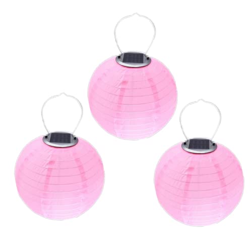 Youning Lampions Solar Außen Wetterfest 30cm Solar Lampion Outdoor Solar LED Laterne Hängende Wasserdicht Nylon Gartenlampions Außenlaternen Solarlampions für außen (3PCS Rosa) von Youning