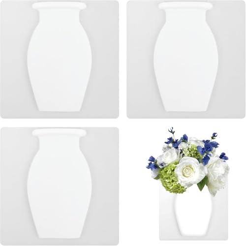 Youning Moderne Silikon Vase 3 Stück - Transparent Weiß, Blau, Rosa - Klebende Wandvase - Magische Vase zur Wandmontage - Vasenaufkleber - 14,5 cm x 14,5 cm x 15 cm von Youning