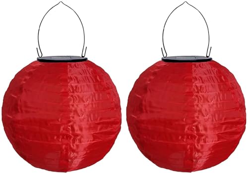 Youning Solar Lampions Außen Wetterfest, LED Solar Lampion Garten Laterne, Papier Laterne Lampenschirm Lampion Runde Laterne Papierlampions zum Dekorieren 20cm (2pcs Rot) von Youning