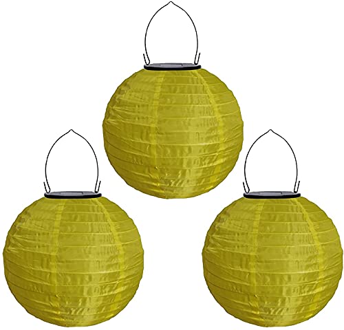 Youning Solar Lampions Außen Wetterfest, LED Solar Lampion Garten Laterne, Papier Laterne Lampenschirm Lampion Runde Laterne Papierlampions zum Dekorieren 20cm (3pcs Gelb) von Youning