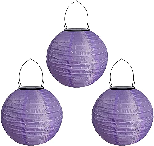 Youning Solar Lampions Außen Wetterfest, LED Solar Lampion Garten Laterne, Papier Laterne Lampenschirm Lampion Runde Laterne Papierlampions zum Dekorieren 20cm (3pcs Lila) von Youning