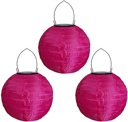 Youning Solar Lampions Außen Wetterfest, LED Solar Lampion Garten Laterne, Papier Laterne Lampenschirm Lampion Runde Laterne Papierlampions zum Dekorieren 20cm (3pcs Pink#) von Youning