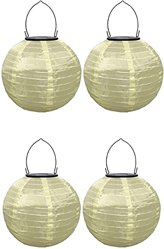 Youning Solar Lampions Außen Wetterfest, LED Solar Lampion Garten Laterne, Papier Laterne Lampenschirm Lampion Runde Laterne Papierlampions zum Dekorieren 20cm (4pcs Beige) von Youning