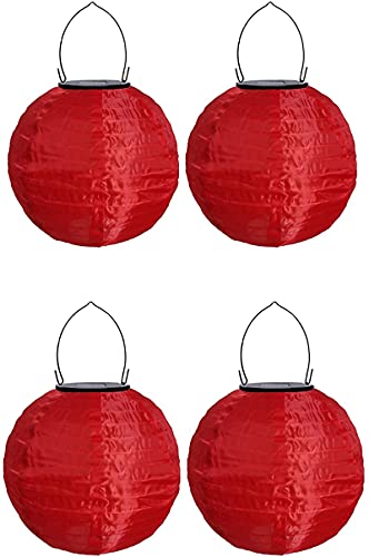 Youning Solar Lampions Außen Wetterfest, LED Solar Lampion Garten Laterne, Papier Laterne Lampenschirm Lampion Runde Laterne Papierlampions zum Dekorieren 20cm (4pcs Rot) von Youning