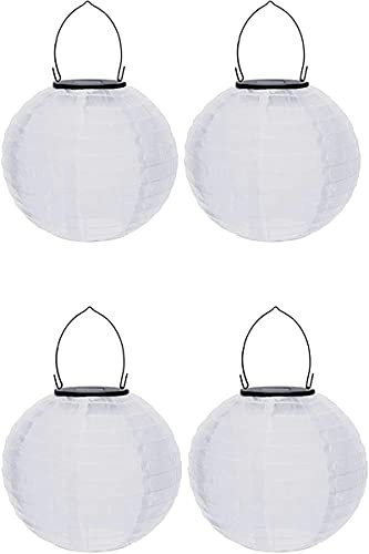 Youning Solar Lampions Außen Wetterfest, LED Solar Lampion Garten Laterne, Papier Laterne Lampenschirm Lampion Runde Laterne Papierlampions zum Dekorieren 20cm (4pcs Weiß) von Youning