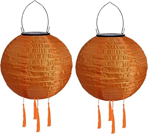 Youning Solar Lampions Außen Wetterfest 30cm Led Solar Lampion mit Quaste Outdoor Hängende Wasserdicht Solar Laterne Papierlaterner Aus Nylon Solarlampen für Außen Garten Balkon Deko (2PCS Orange) von Youning